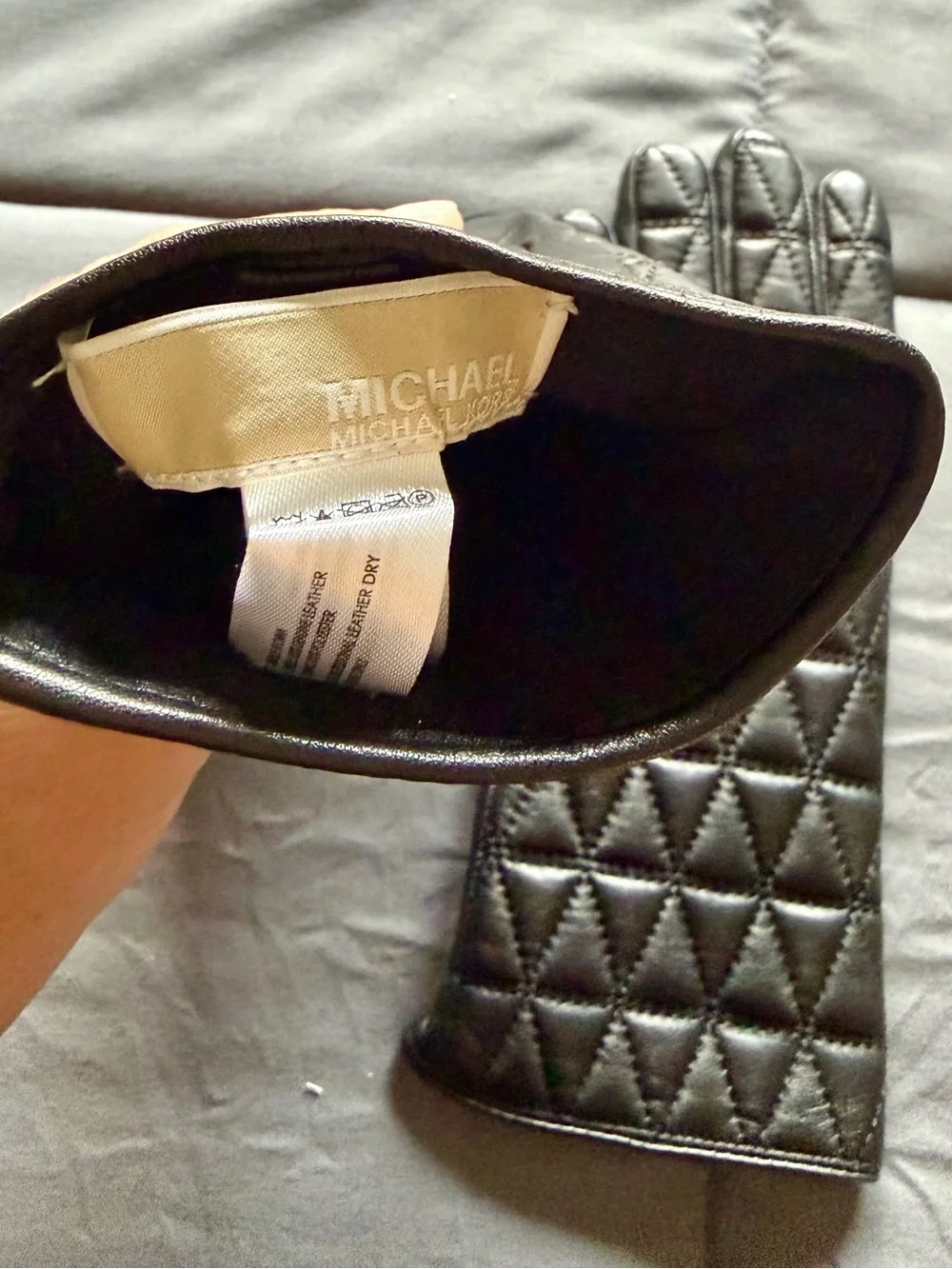 Michael Kors Black Quilted Leather Gloves with Gold MK Charm